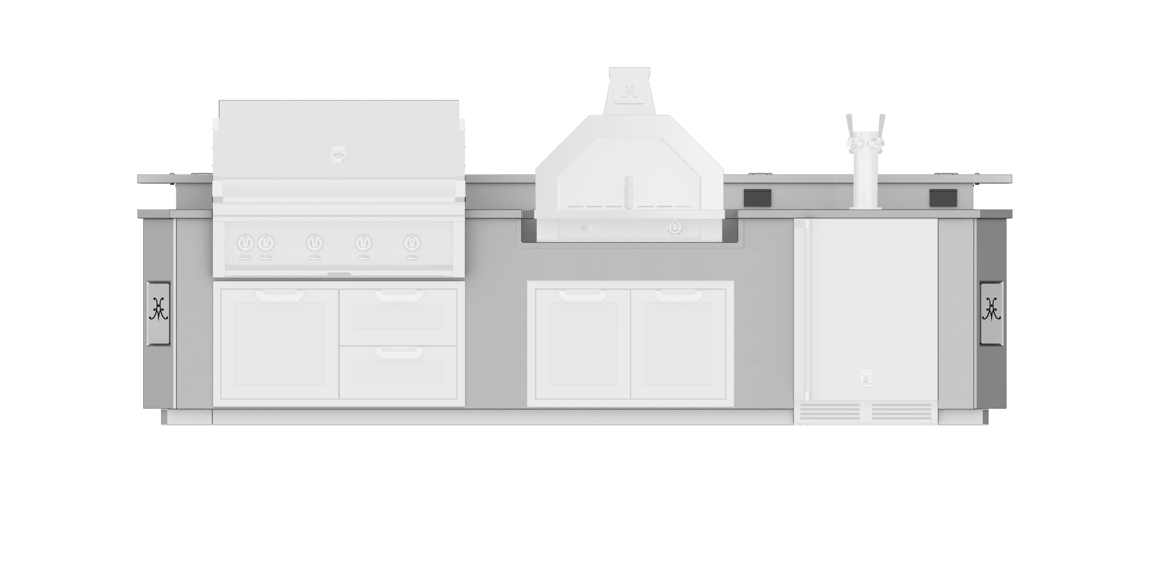 Hestan Ready-To-Assemble 12 Ft. Stainless Steel Outdoor Living Suite with Beer Dispenser Cutout and Bar Top for Custom Countertops