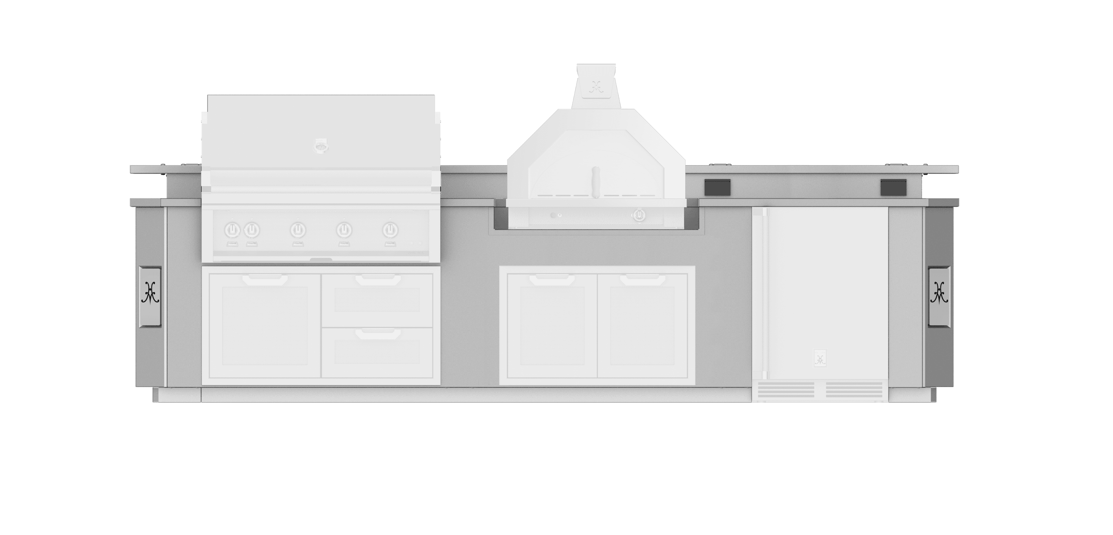 Hestan Ready-To-Assemble 12 Ft. Stainless Steel Outdoor Living Suite with Kamado Grill Cutout and Bar Top & Foot Rail with Stainless Steel Countertop thumbnail 1