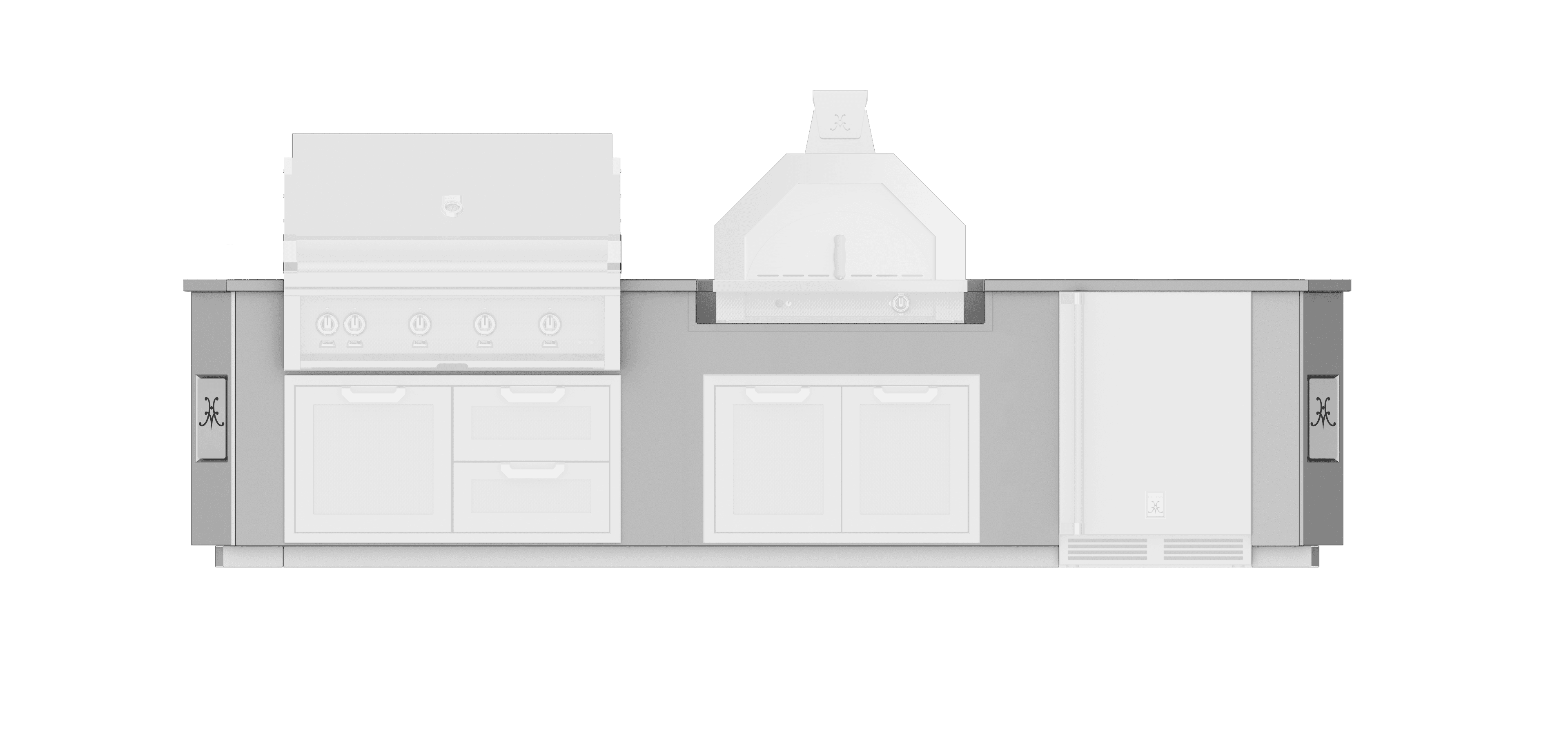 Hestan Ready-To-Assemble 12 Ft. Stainless Steel Outdoor Living Suite with Kamado Grill Cutout and Bar Top & Foot Rail with Stainless Steel Countertop thumbnail 2