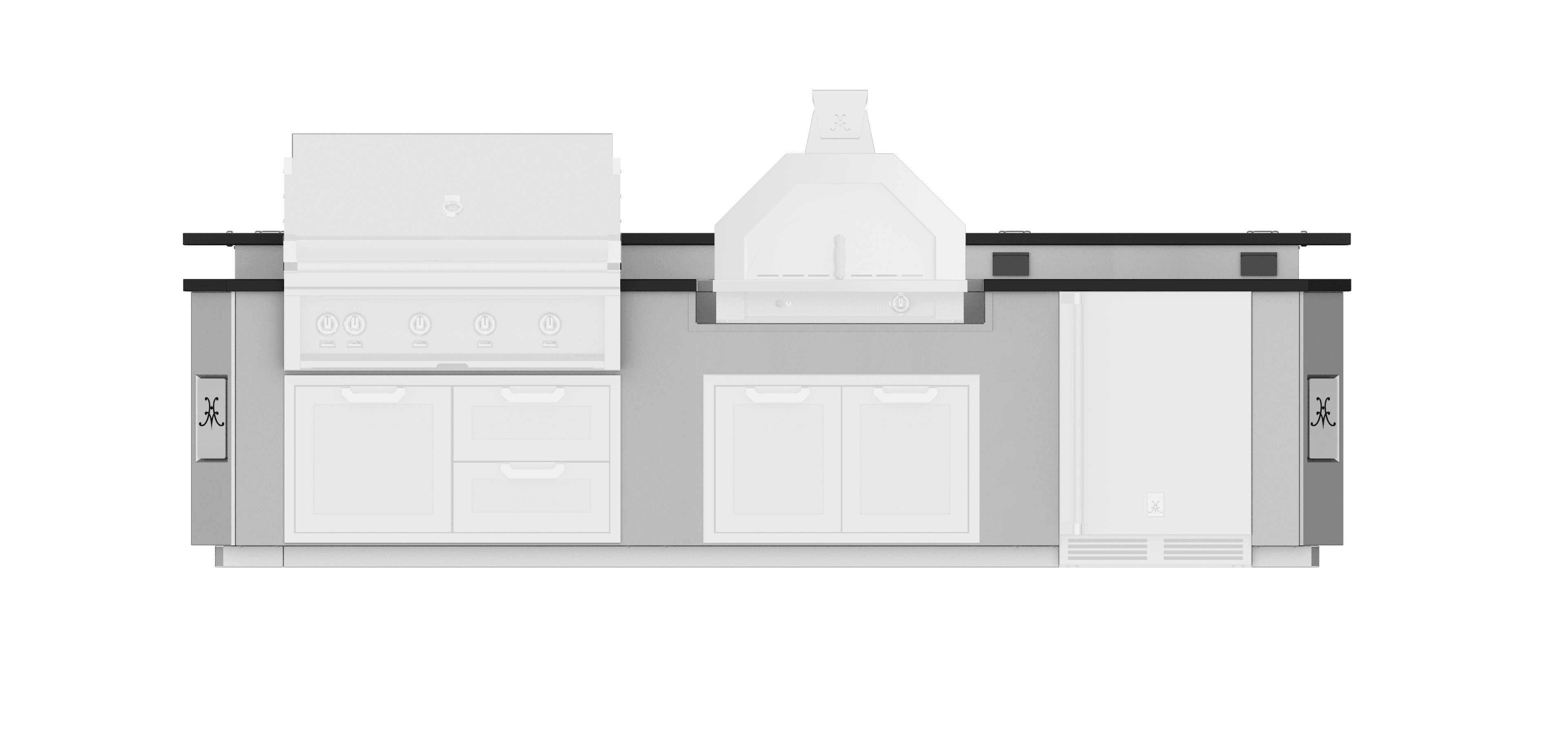 Hestan Ready-To-Assemble 12 Ft. Stainless Steel Outdoor Living Suite with Kamado Grill Cutout and Bar Top & Foot Rail with Stainless Steel Countertop thumbnail 3