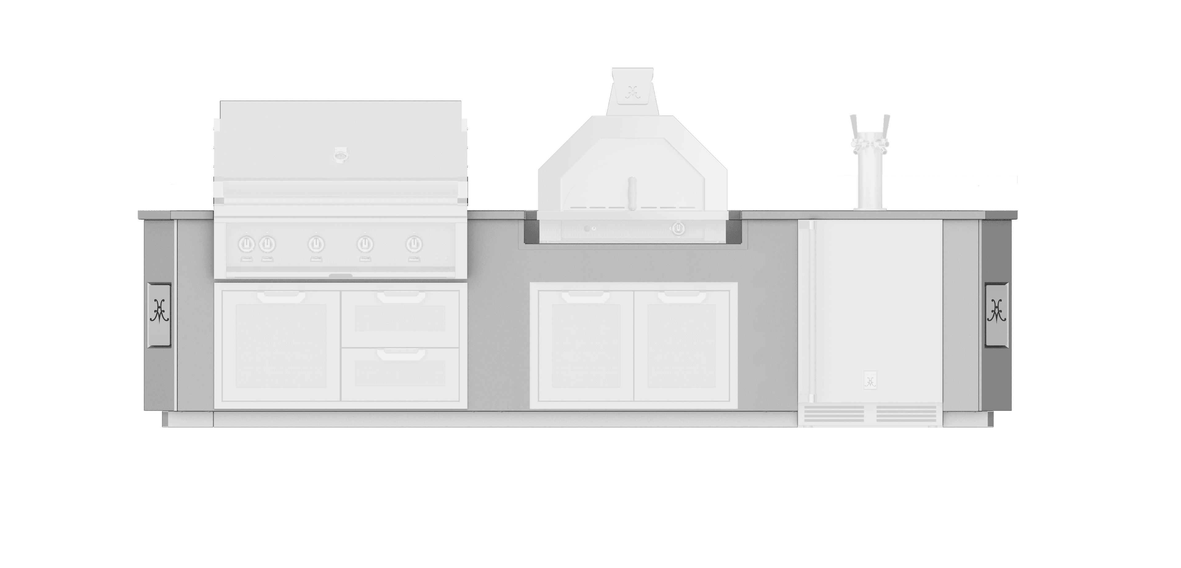 Hestan Ready-To-Assemble 12 Ft. Stainless Steel Outdoor Living Suite with Kamado Grill Cutout and Bar Top & Foot Rail for Custom Countertops thumbnail 4