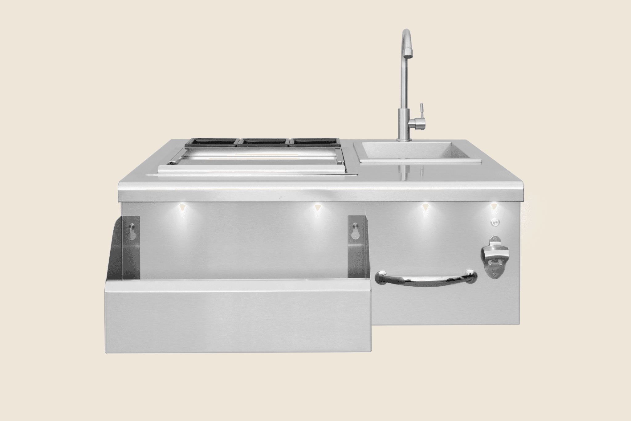 Summerset Grills 30-Inch Stainless Steel Built-In Bar Center with Ice Chest, LED Lighting and Sink