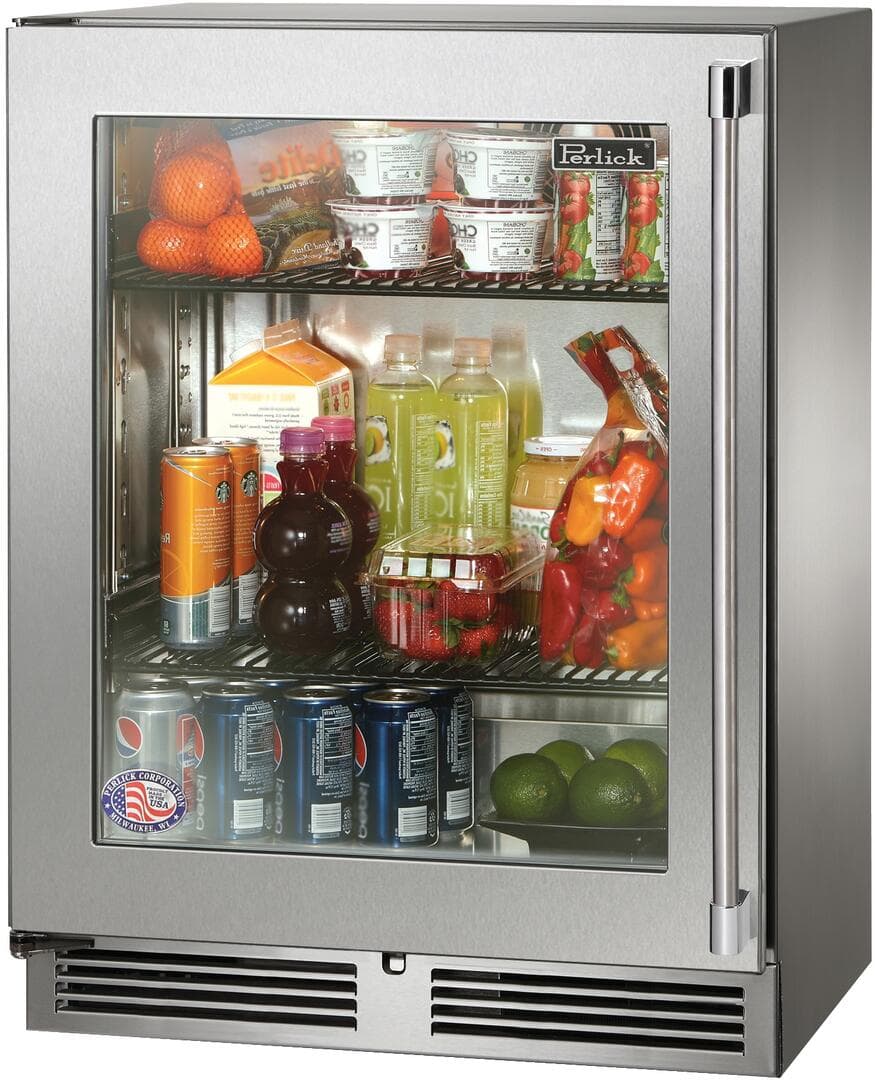 Perlick 24-Inch Signature Series Shallow Depth Stainless Steel Glass Door Outdoor Refrigerator w/ Door Lock - Right Hinged thumbnail 2