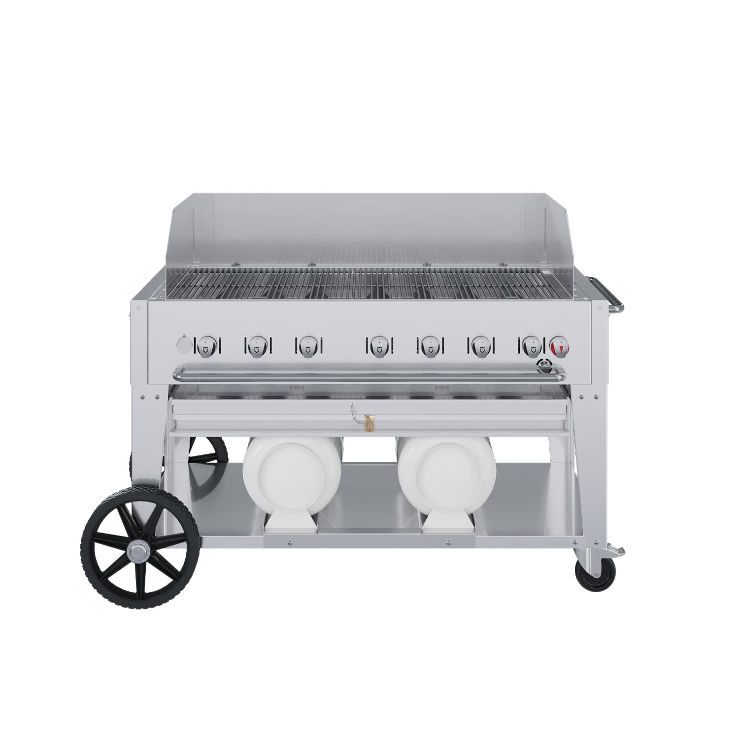 Crown Verity Professional Club Series 48-Inch 7-Burner Stainless Steel Freestanding Propane Gas Grill with Windguard & Horizontal Tank Storage thumbnail 1