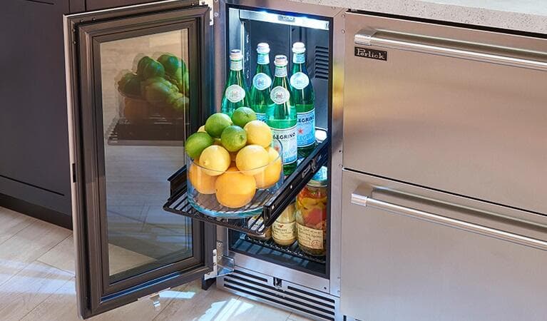 Perlick 15-Inch Signature Series Stainless Steel Glass Door Outdoor Refrigerator w/ Door Lock - Left Hinged thumbnail 3
