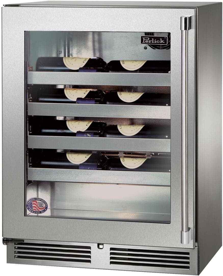 Perlick 24-Inch Signature Series Shallow Depth Stainless Steel Glass Door Outdoor Wine Reserve w/ Door Lock - Right Hinged thumbnail 2