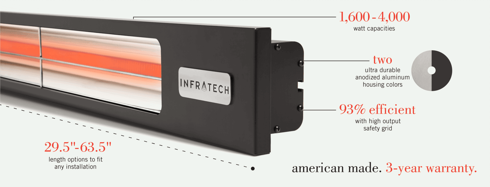Infratech Slimline Series 42 1/2-Inch 2400W Single Element Electric Infrared Patio Heater - 240V - Bronze