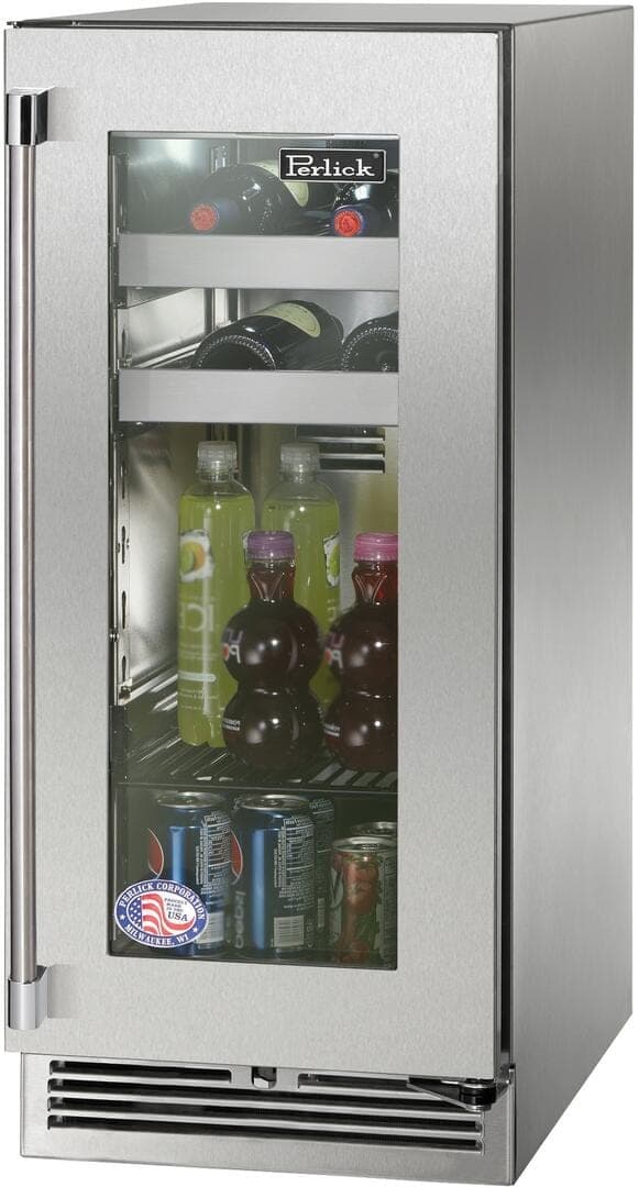 Perlick 15-Inch Signature Series Stainless Steel Glass Door Outdoor Beverage Center w/ Door Lock - Left Hinged thumbnail 3