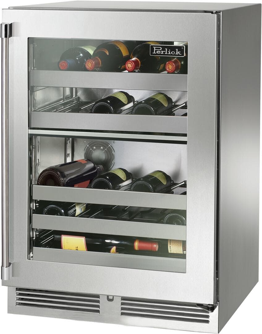 Perlick 24-Inch Signature Series Stainless Steel Glass Door Outdoor Dual-Zone Wine Reserve w/ Door Lock - Left Hinged thumbnail 2