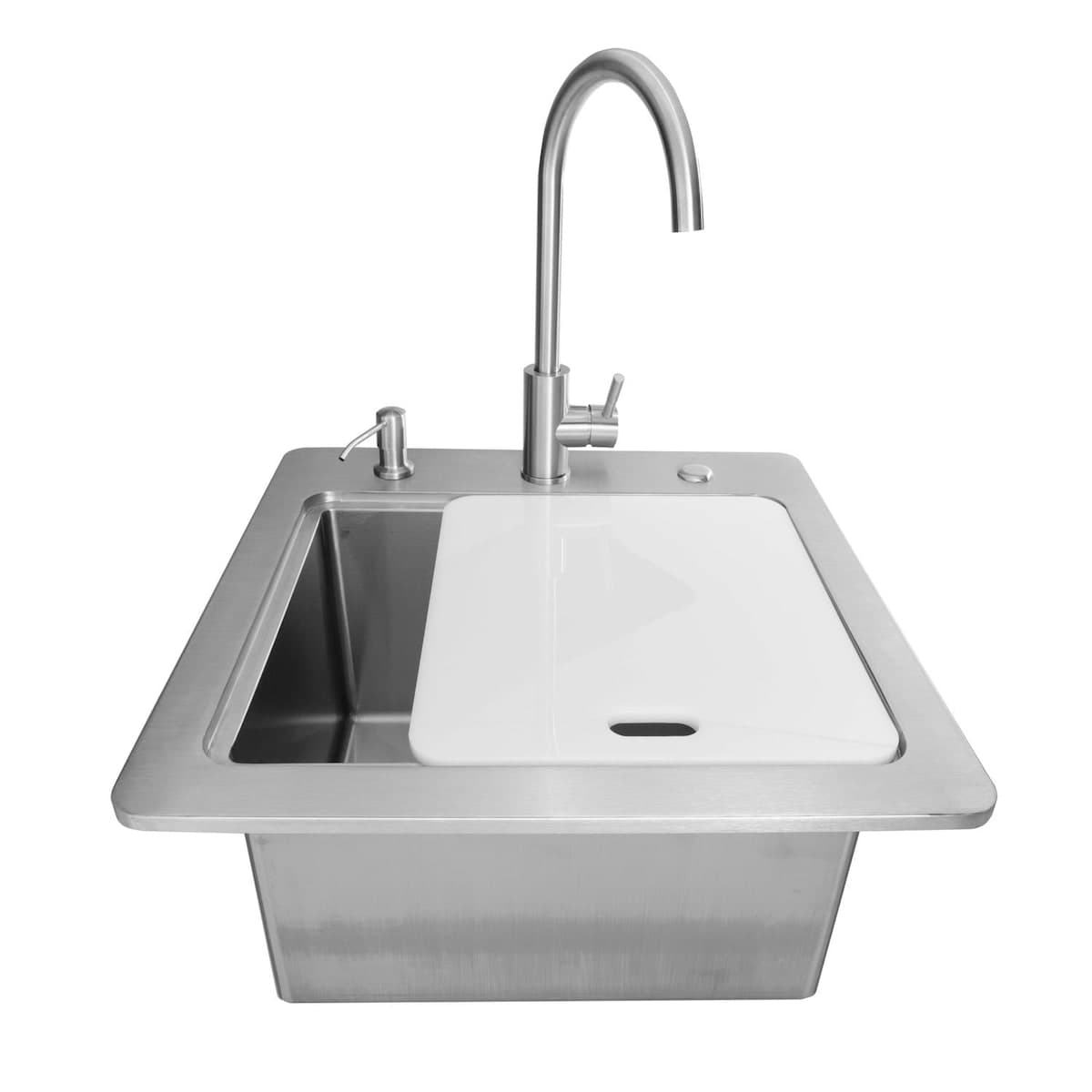 Coyote 21-Inch Stainless Steel Drop-In Outdoor Sink with Faucet, Drain and Soap Dispenser