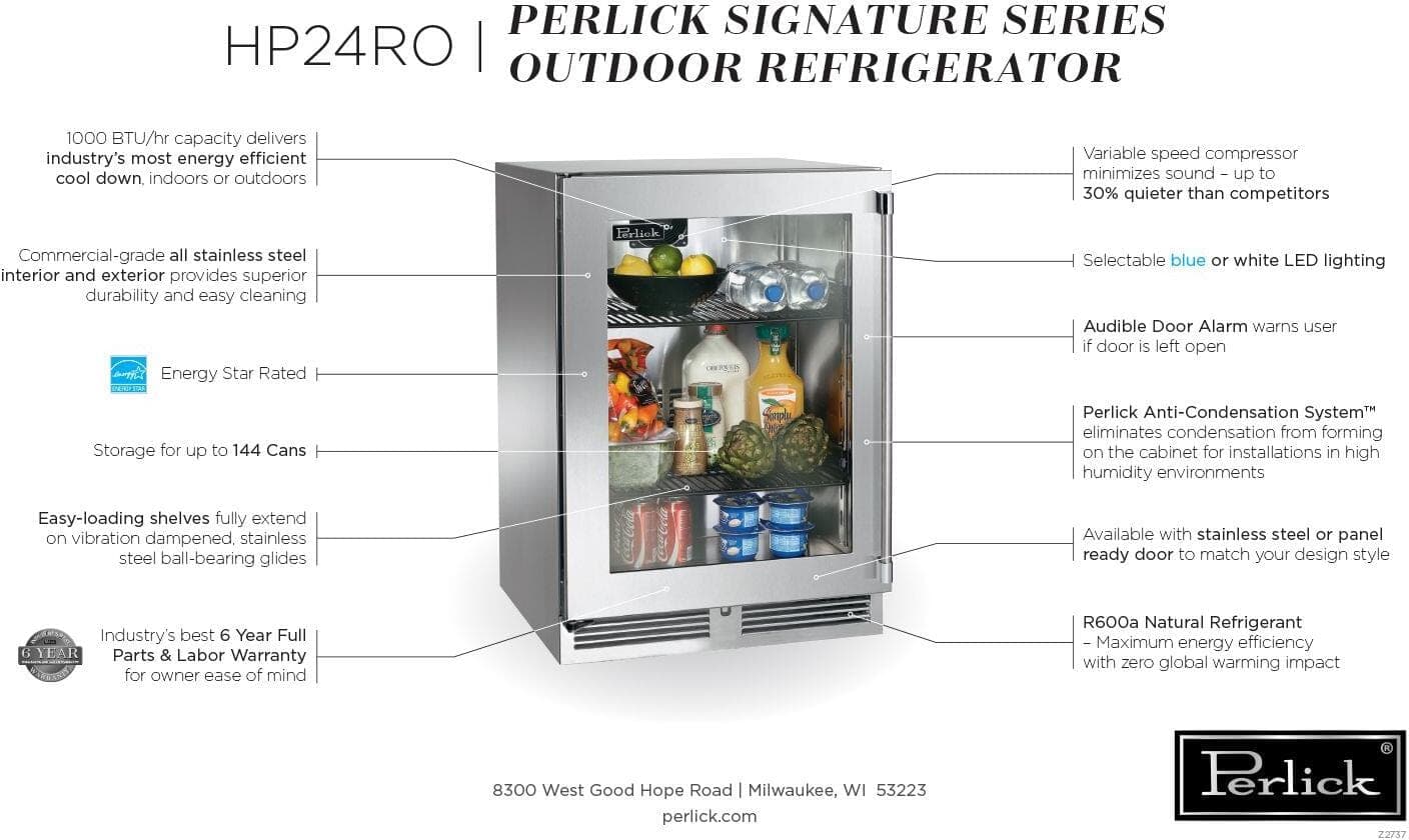Perlick 24-Inch Signature Series Stainless Steel Glass Door Outdoor Refrigerator - Right Hinged thumbnail 5
