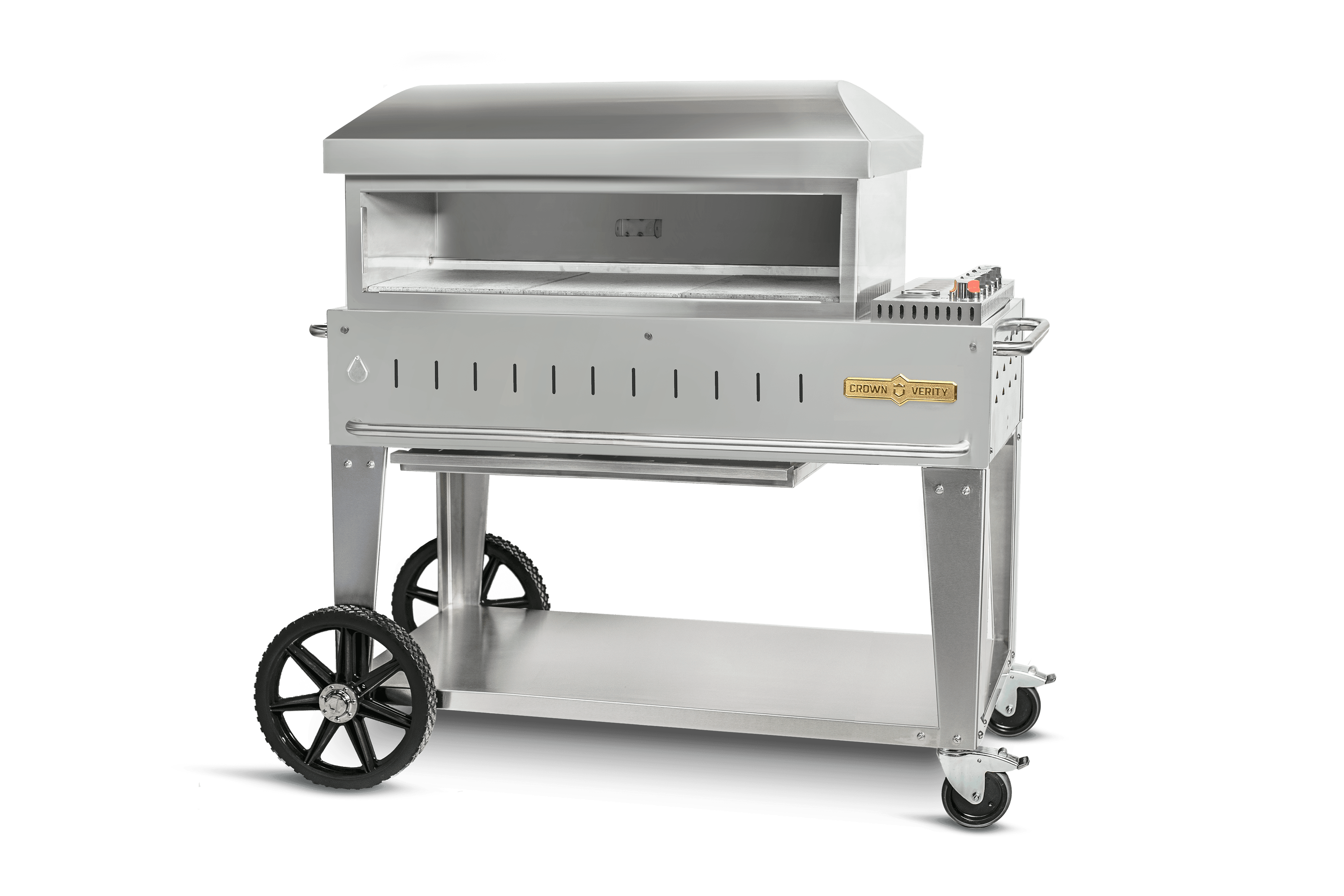 Crown Verity Professional Club Series 36-Inch Stainless Steel Freestanding Propane Gas Pizza Oven with Horizontal Tank Storage thumbnail 1