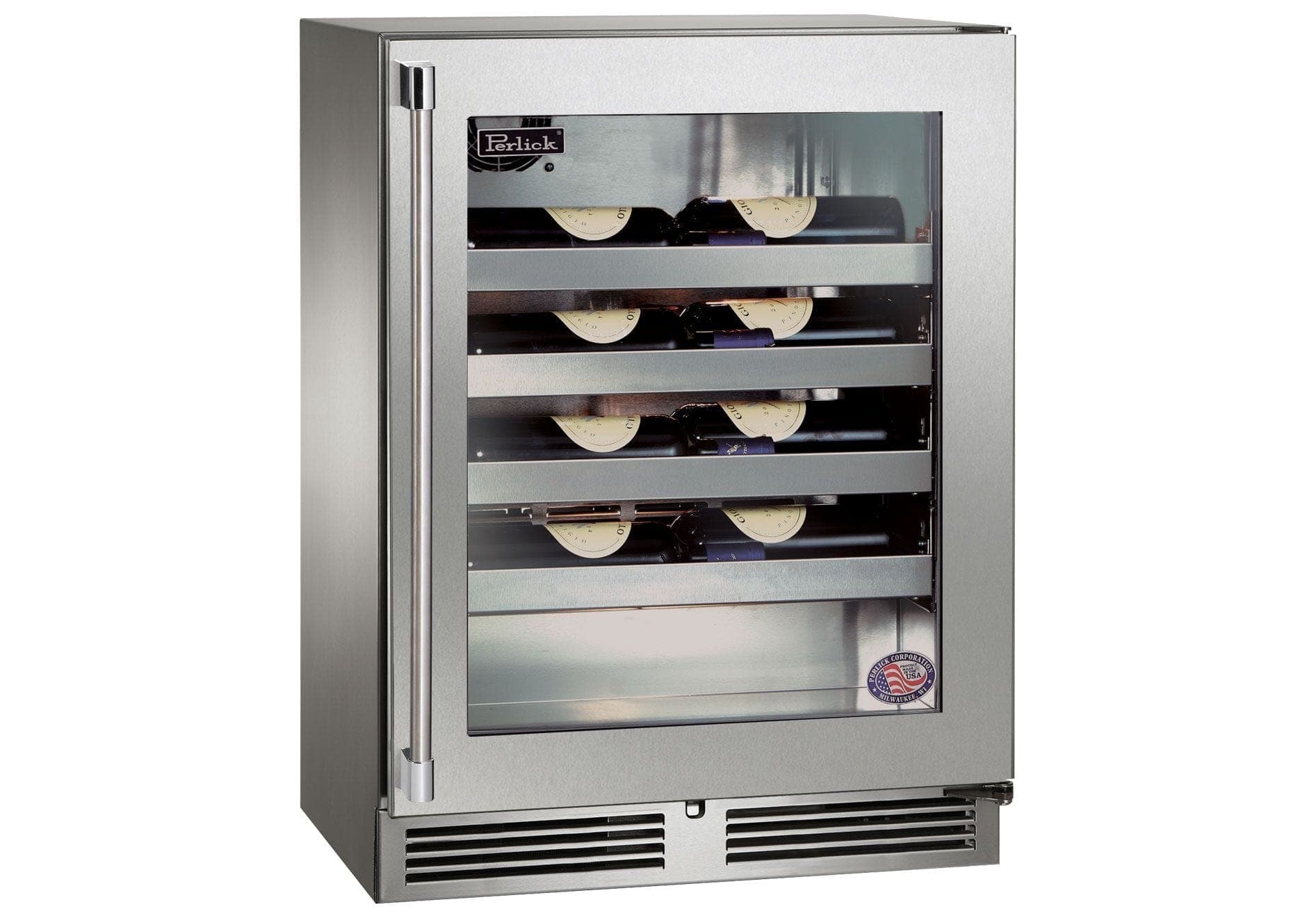 Perlick 24-Inch Signature Series Shallow Depth Stainless Steel Glass Door Outdoor Wine Reserve - Right Hinged thumbnail 1