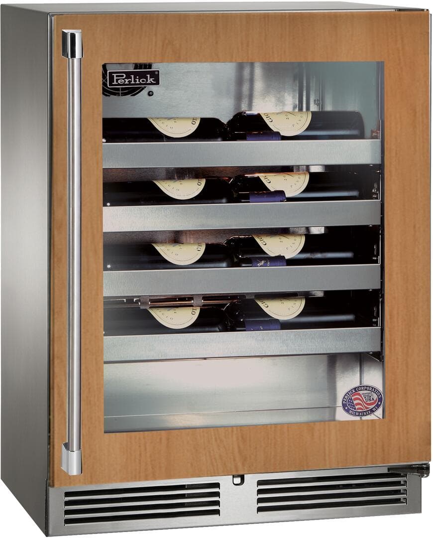 Perlick 24-Inch Signature Series Shallow Depth Stainless Steel Panel Ready Glass Door Outdoor Wine Reserve w/ Door Lock - Left Hinged thumbnail 3