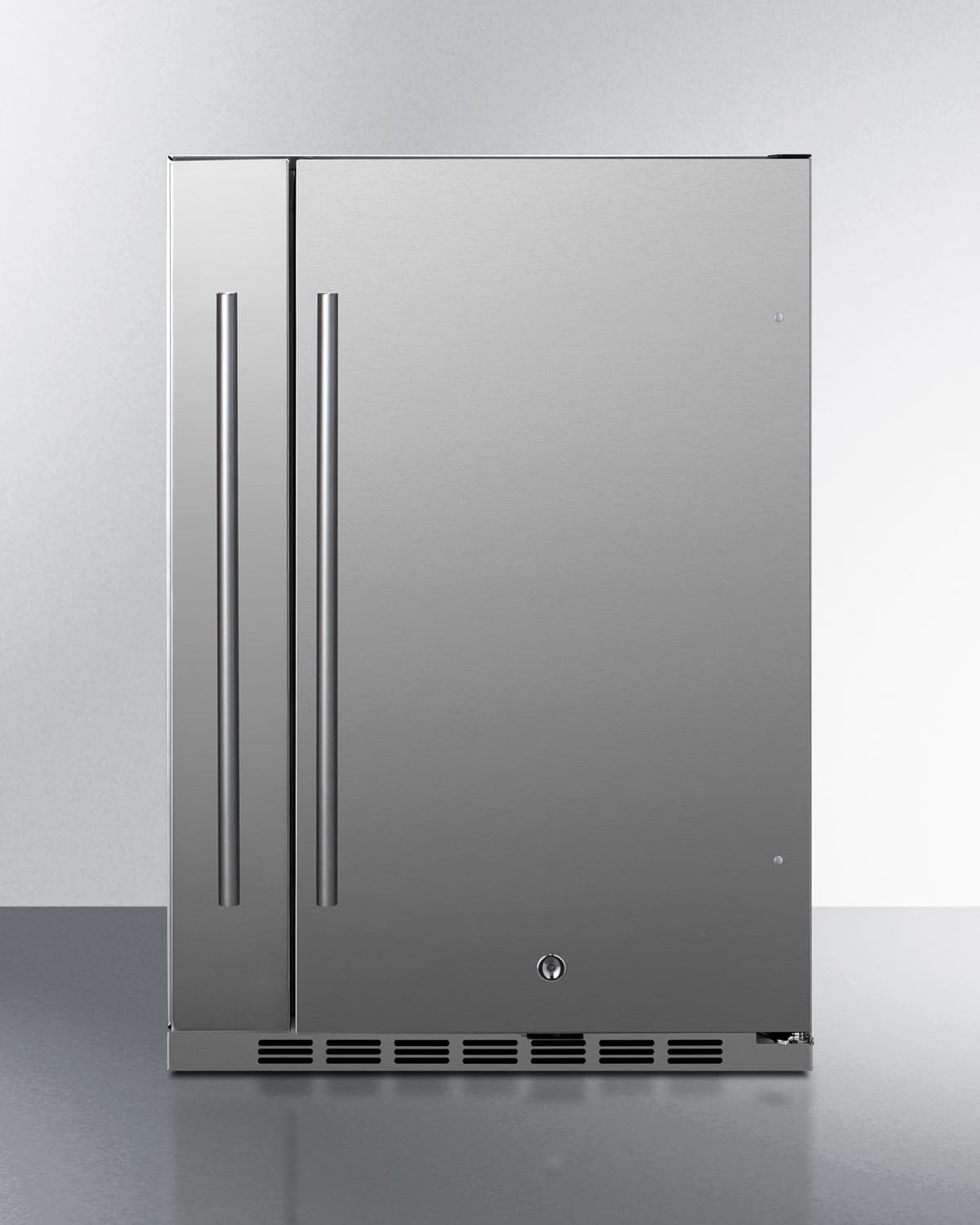 Summit 24-Inch 3.1 Cu. Ft. Shallow Depth Stainless Steel Built-In Outdoor Rated Refrigerator with Slide-Out Storage - Black Cabinet thumbnail 1