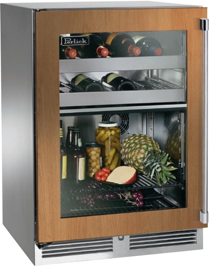 Perlick 24-Inch Signature Series Stainless Steel Panel Ready Glass Door Outdoor Dual-Zone Refrigerator/Wine Reserve w/ Door Lock - Left Hinged thumbnail 1
