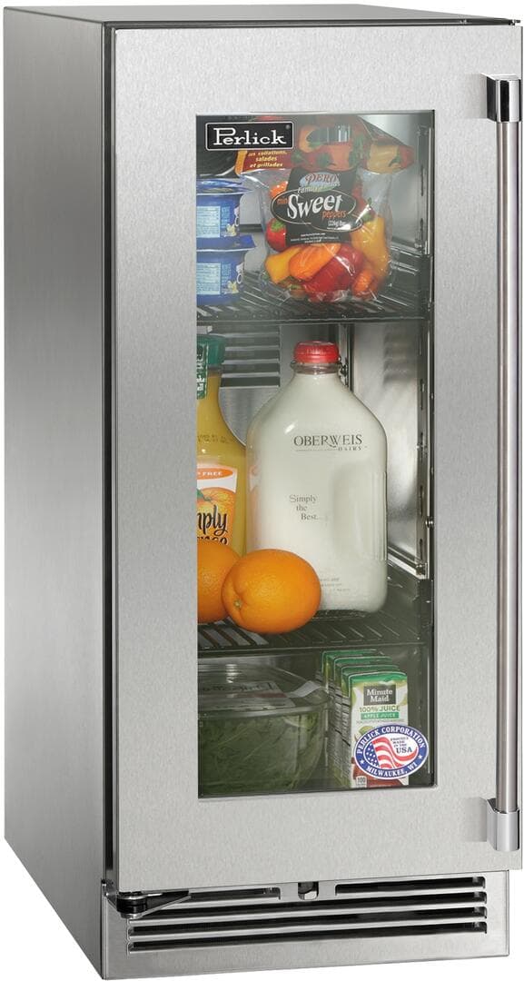 Perlick 15-Inch Signature Series Stainless Steel Glass Door Outdoor Refrigerator w/ Door Lock - Right Hinged thumbnail 2