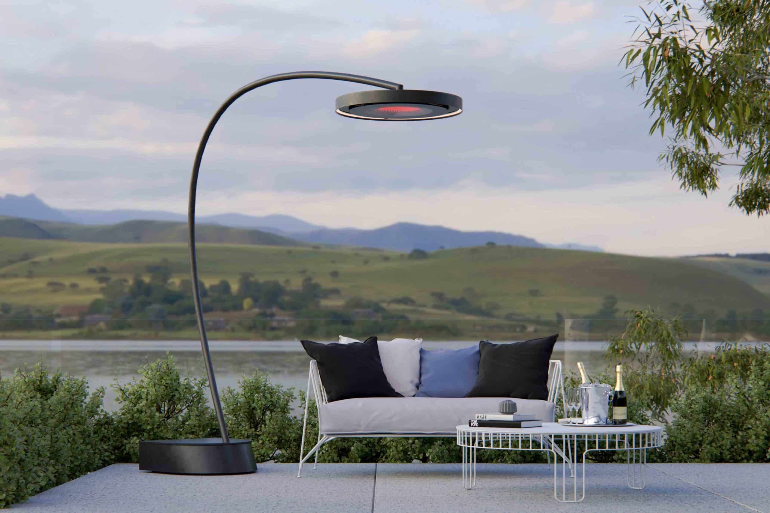 Bromic Eclipse patio heater warming a residential outdoor entertaining scene
