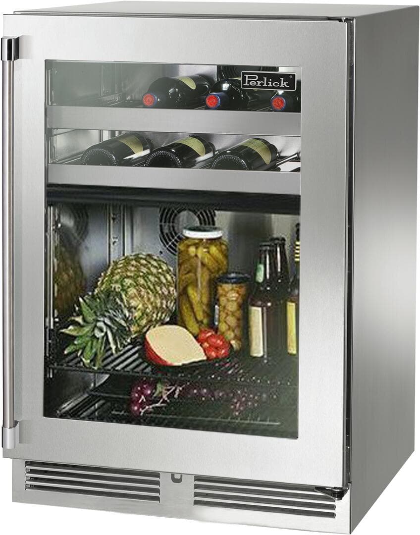 Perlick 24-Inch Signature Series Stainless Steel Glass Door Outdoor Dual-Zone Refrigerator/Wine Reserve w/ Door Lock - Right Hinged — image 1