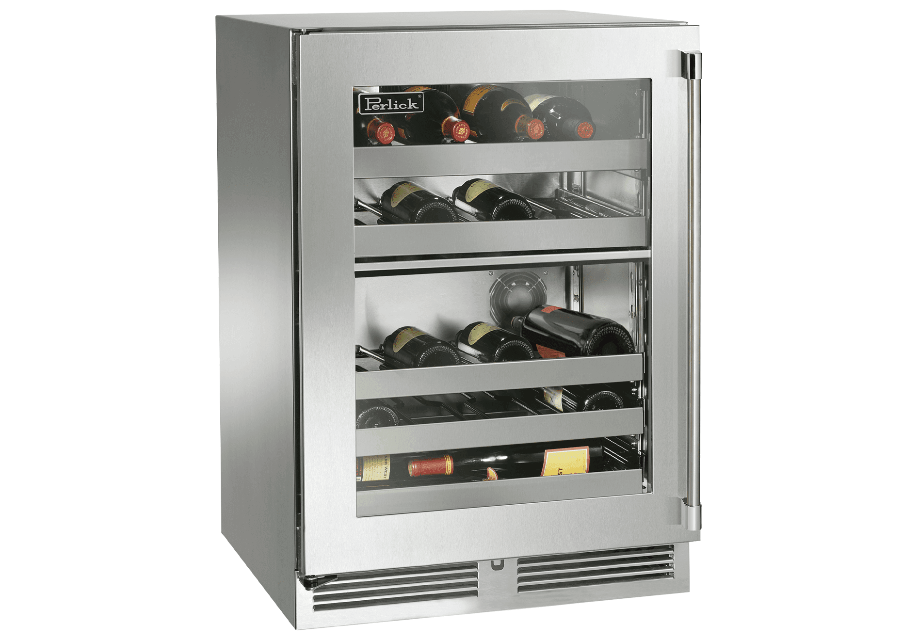 Perlick 24-Inch Signature Series Stainless Steel Glass Door Outdoor Dual-Zone Wine Reserve w/ Door Lock - Left Hinged — image 1