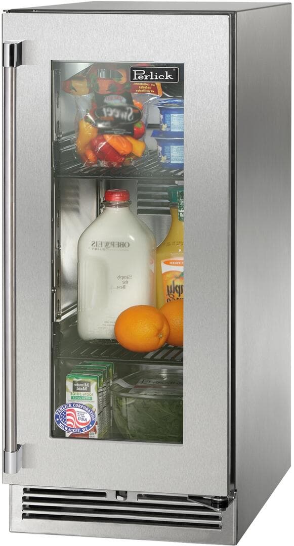 Perlick 15-Inch Signature Series Stainless Steel Glass Door Outdoor Refrigerator w/ Door Lock - Right Hinged — image 1