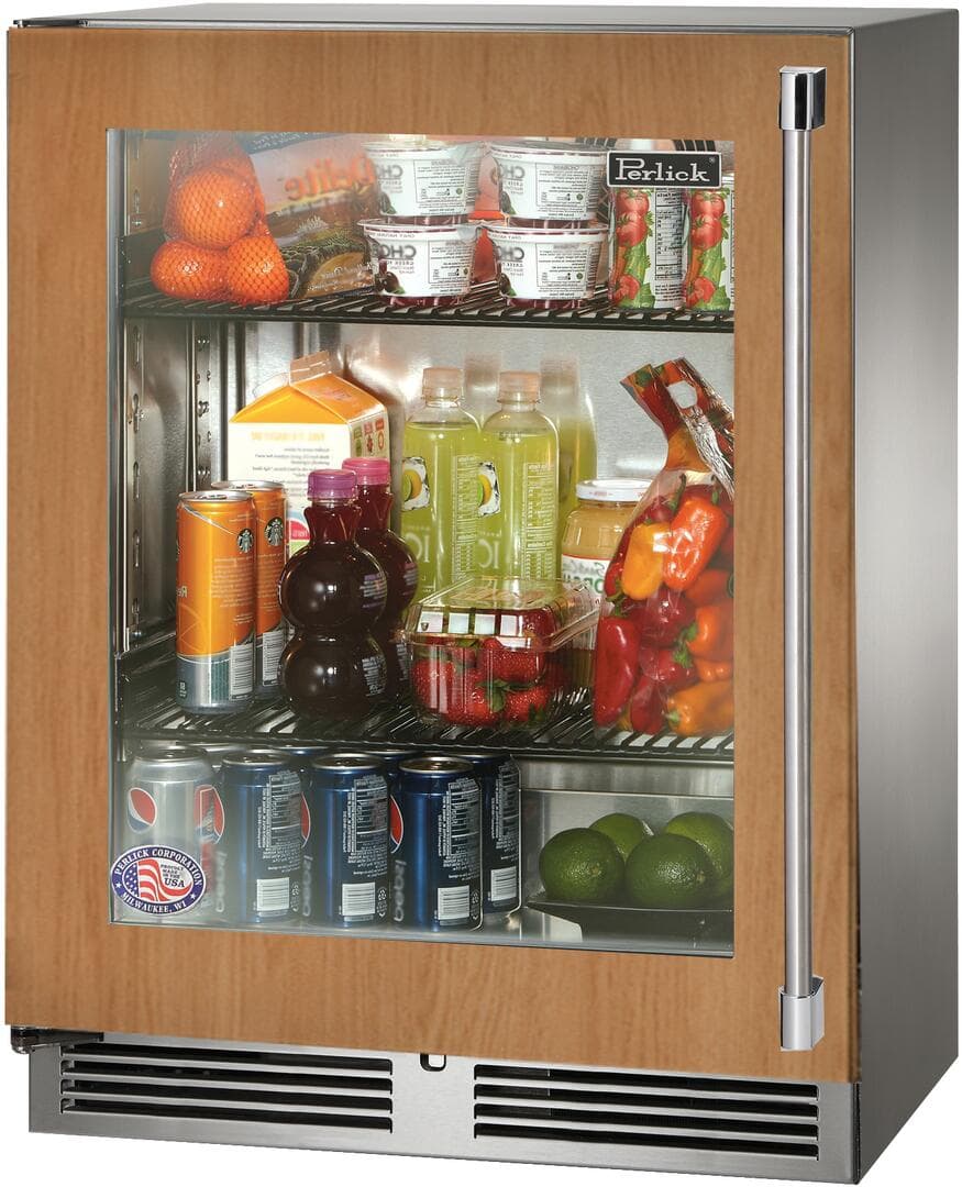 Perlick 24-Inch Signature Series Shallow Depth Stainless Steel Panel Ready Glass Door Outdoor Refrigerator w/ Door Lock - Left Hinged — image 1