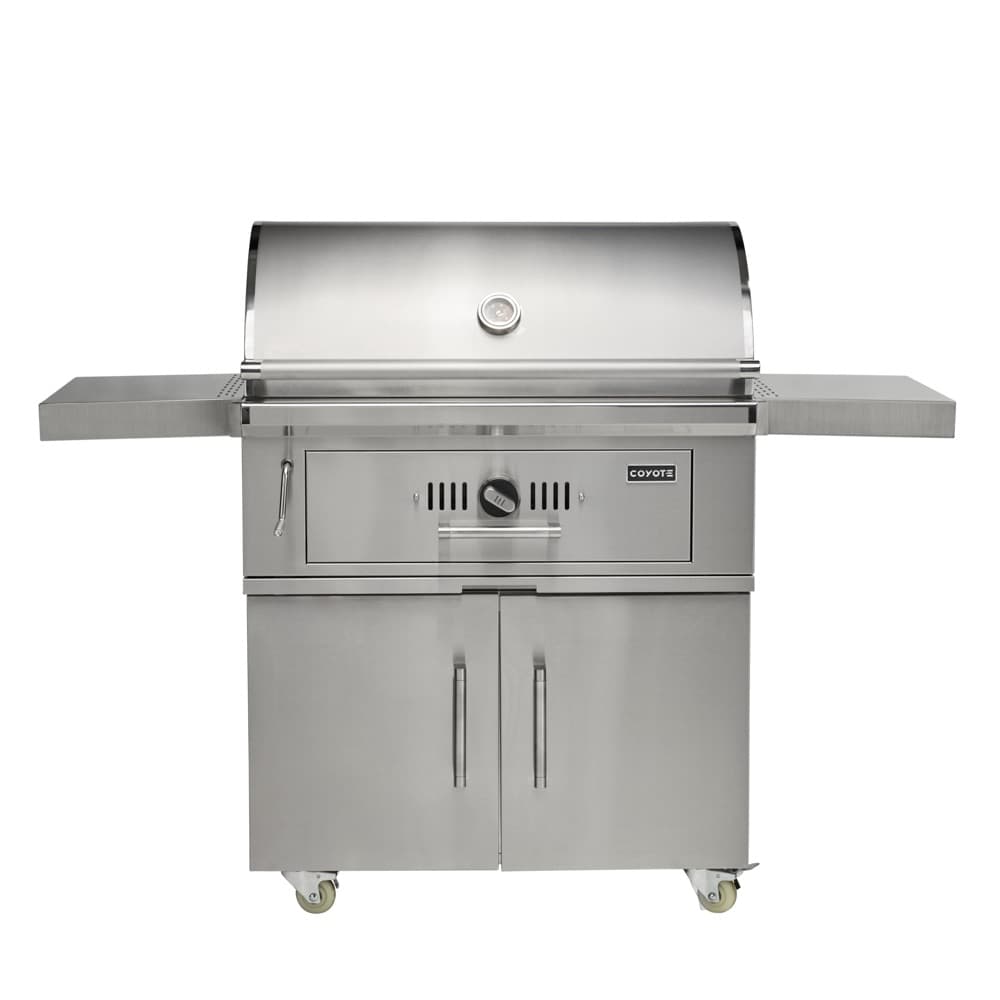 Coyote 36-Inch Freestanding Stainless Steel Charcoal Grill with Adjustable Charcoal Tray