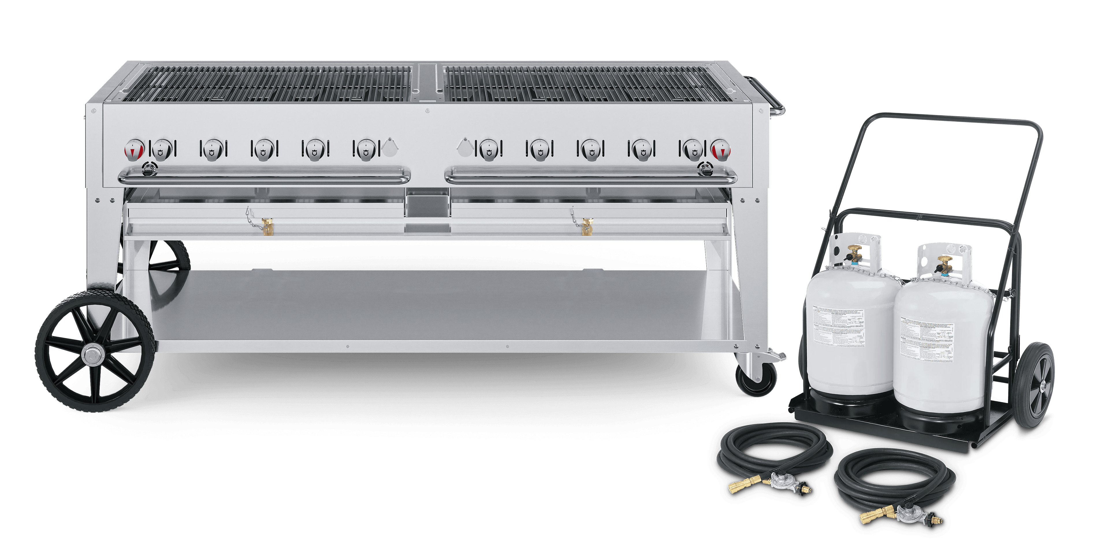Crown Verity Professional Mobile Series 72-Inch 10-Burner Stainless Steel Freestanding Propane Gas Grill with Windguards & Propane Tank Cart — image 1