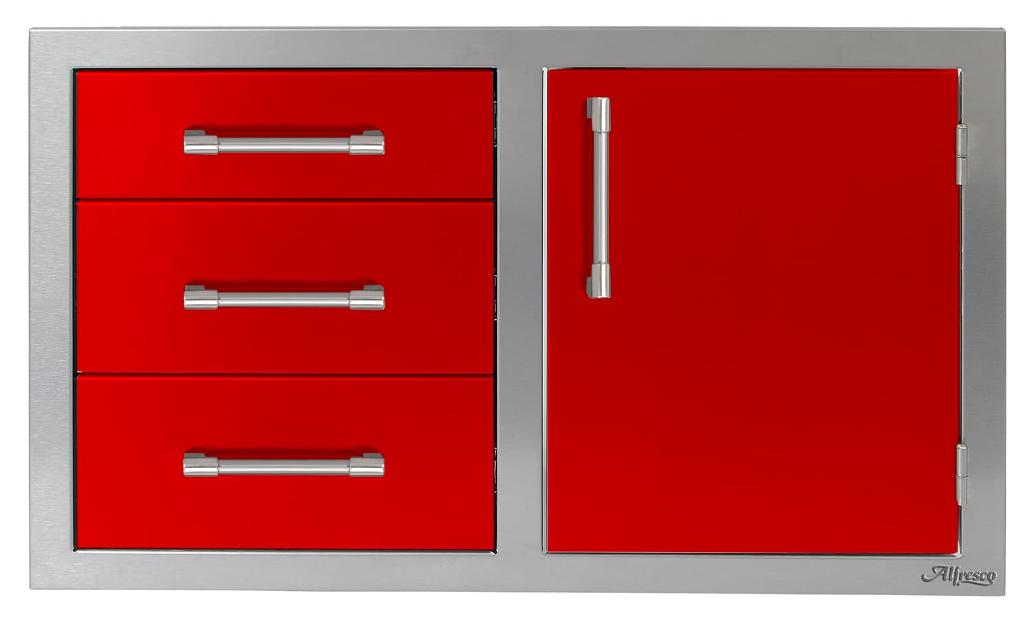 Alfresco Grills 32-Inch Stainless Steel Right-Hinged Access Door & Triple Drawer Combo with Soft-Close Hardware - Carmine Red — image 1