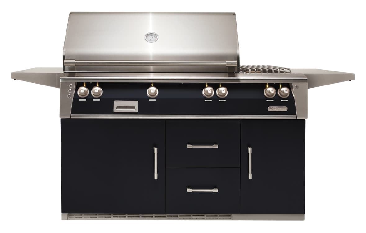 Alfresco Grills ALXE 56-Inch 3-Burner Freestanding Natural Gas Grill with Rear Infrared Burner and Side Burner on Refrigerated Cart - Jet Black Gloss — image 1