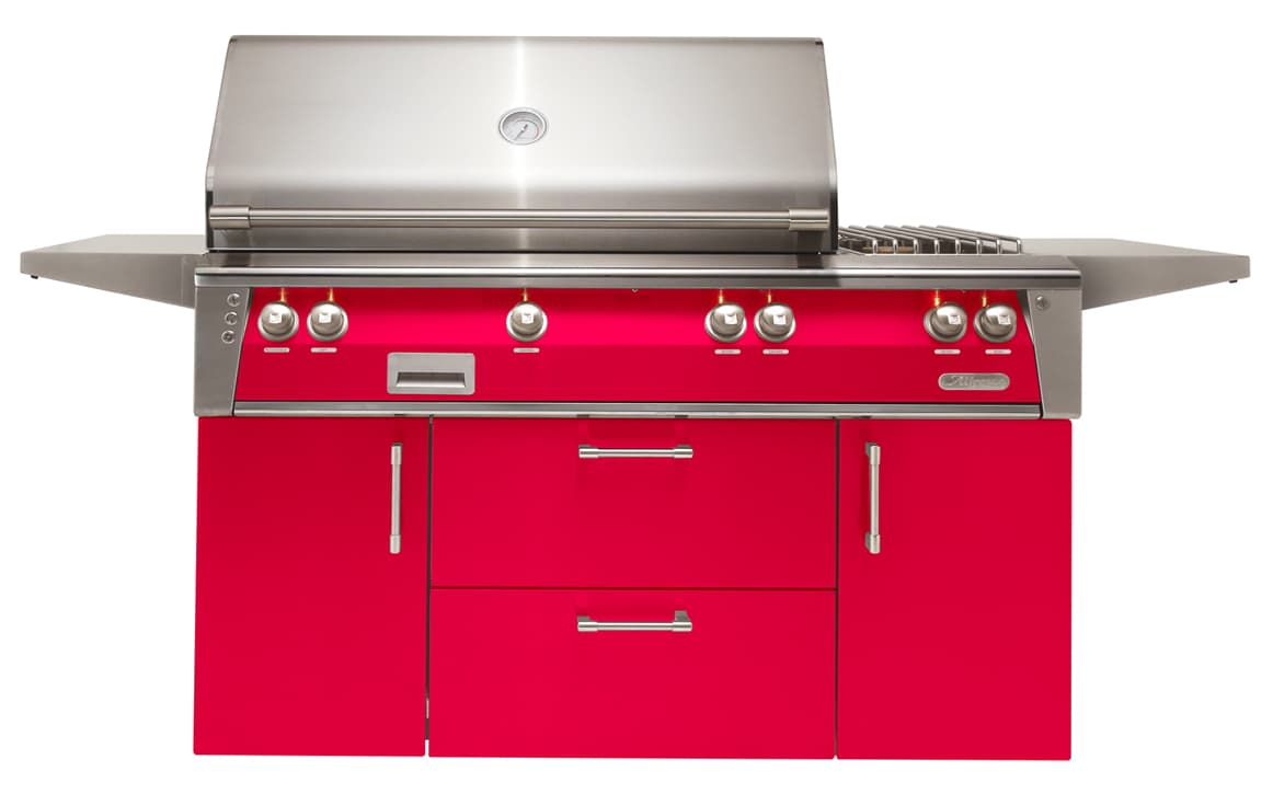 Alfresco Grills ALXE 56-Inch 3-Burner Freestanding Natural Gas Grill with Rear Infrared Burner and Side Burner on Refrigerated Cart - Raspberry Red — image 1