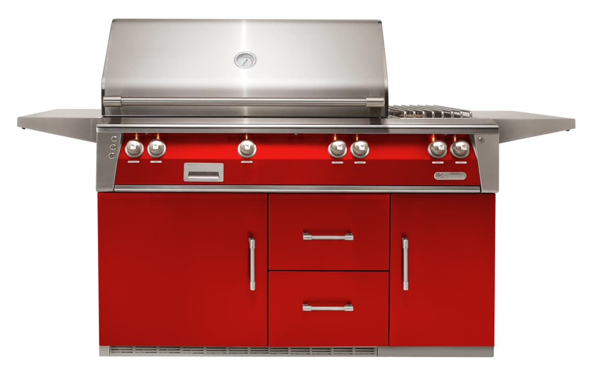Alfresco Grills ALXE 56-Inch 3-Burner Freestanding Propane Gas Grill with Rear Infrared Burner and Side Burner on Refrigerated Cart - Carmine Red — image 1