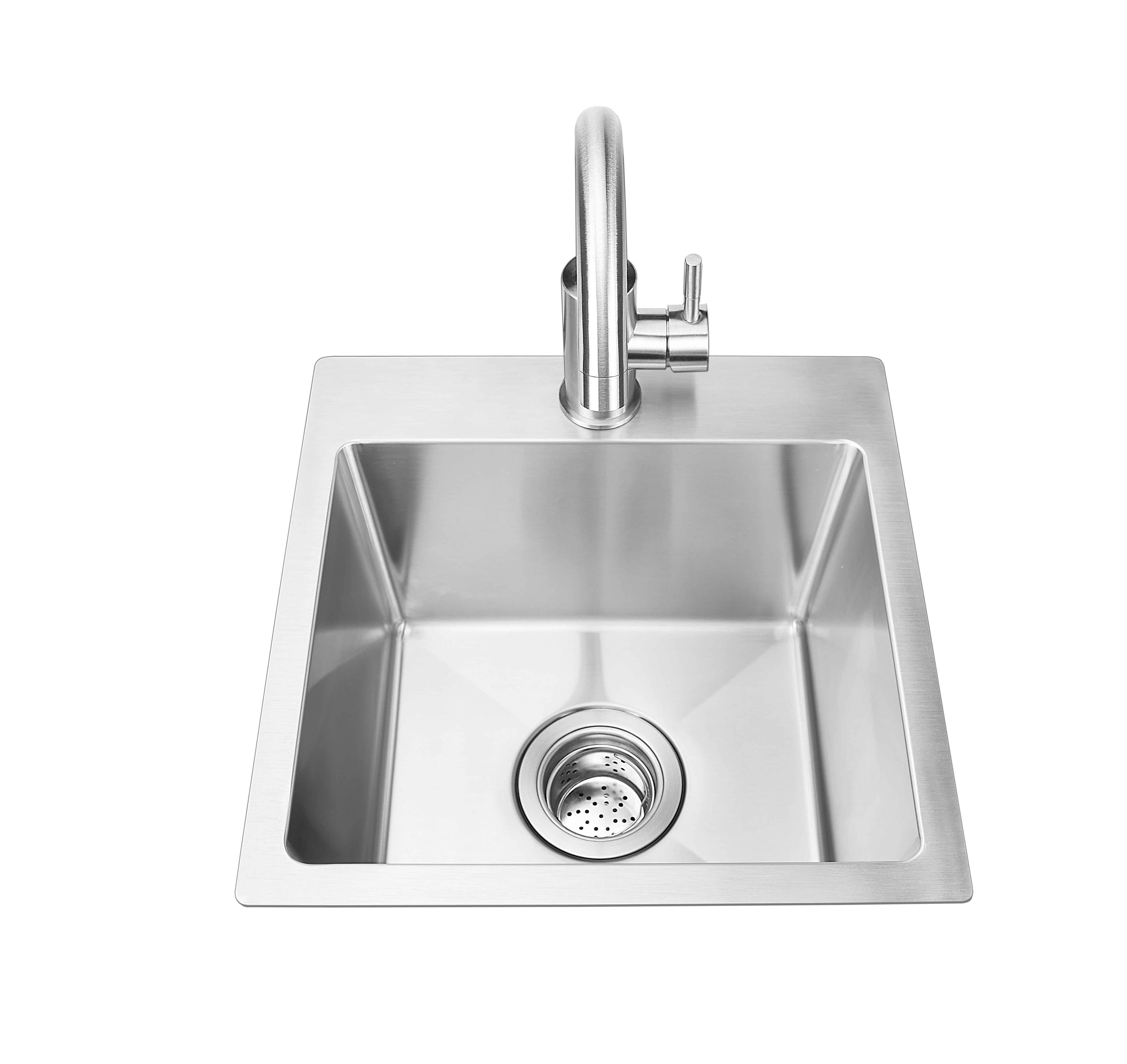 Bull BBQ 15-Inch Outdoor Rated Single Bowl Stainless Steel Dual Mount Small Sink with Hot and Cold Faucet — image 1