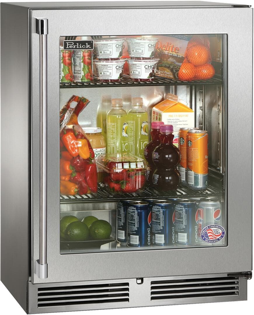 Perlick 24-Inch Signature Series Shallow Depth Stainless Steel Glass Door Outdoor Refrigerator - Right Hinged — image 1