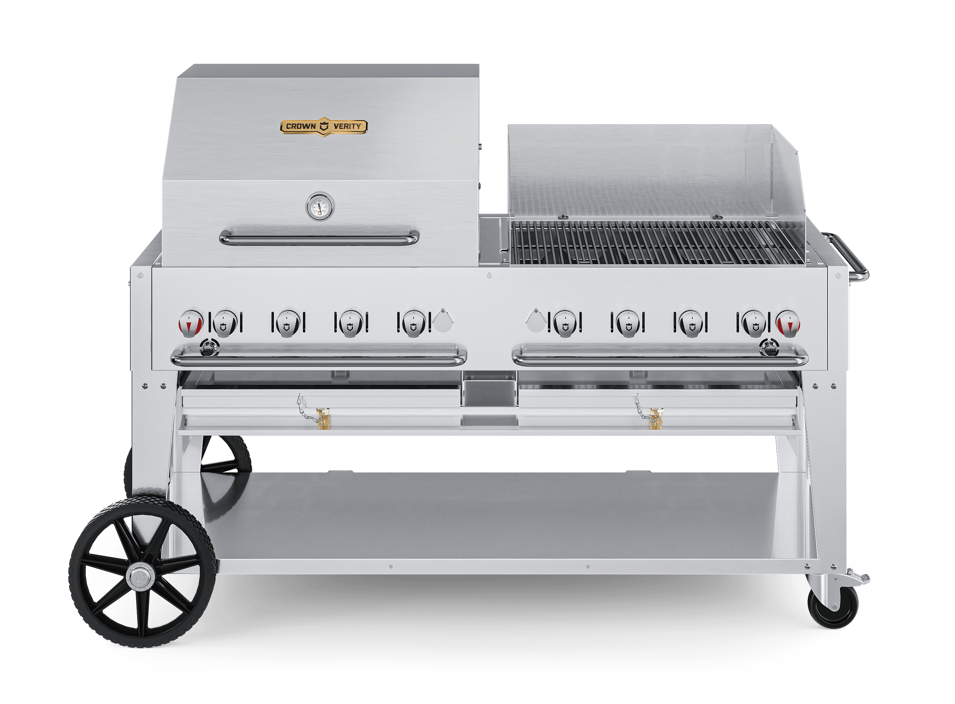 Crown Verity Professional Mobile Series 60-Inch 8-Burner Stainless Steel Freestanding Propane Gas Grill with Single Dome Package & Windguard - 20 Lb Propane Tank — image 1
