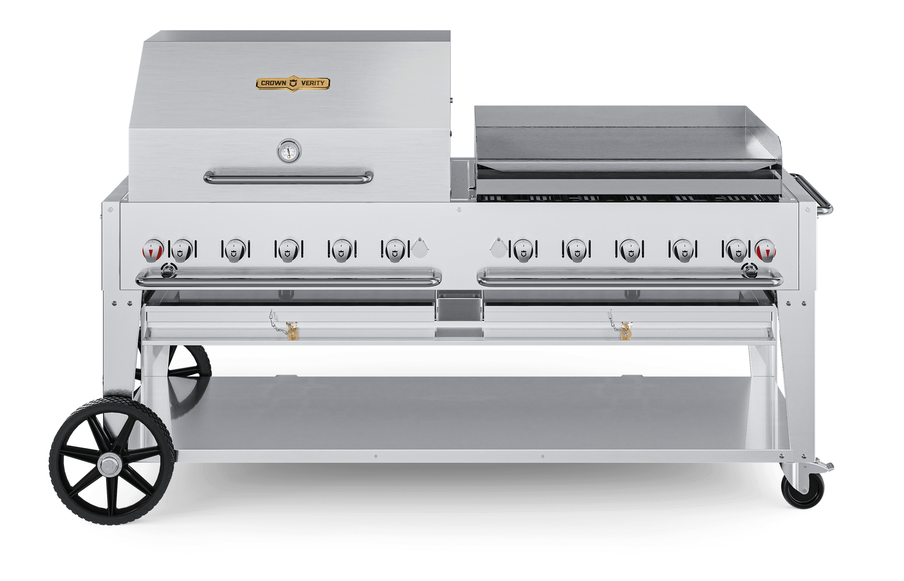 Crown Verity Professional Mobile Series 72-Inch 10-Burner Stainless Steel Freestanding Propane Gas Grill with Single Dome Package & Griddle - Single Inlet (50 to 100 Lb Propane Tank) — image 1