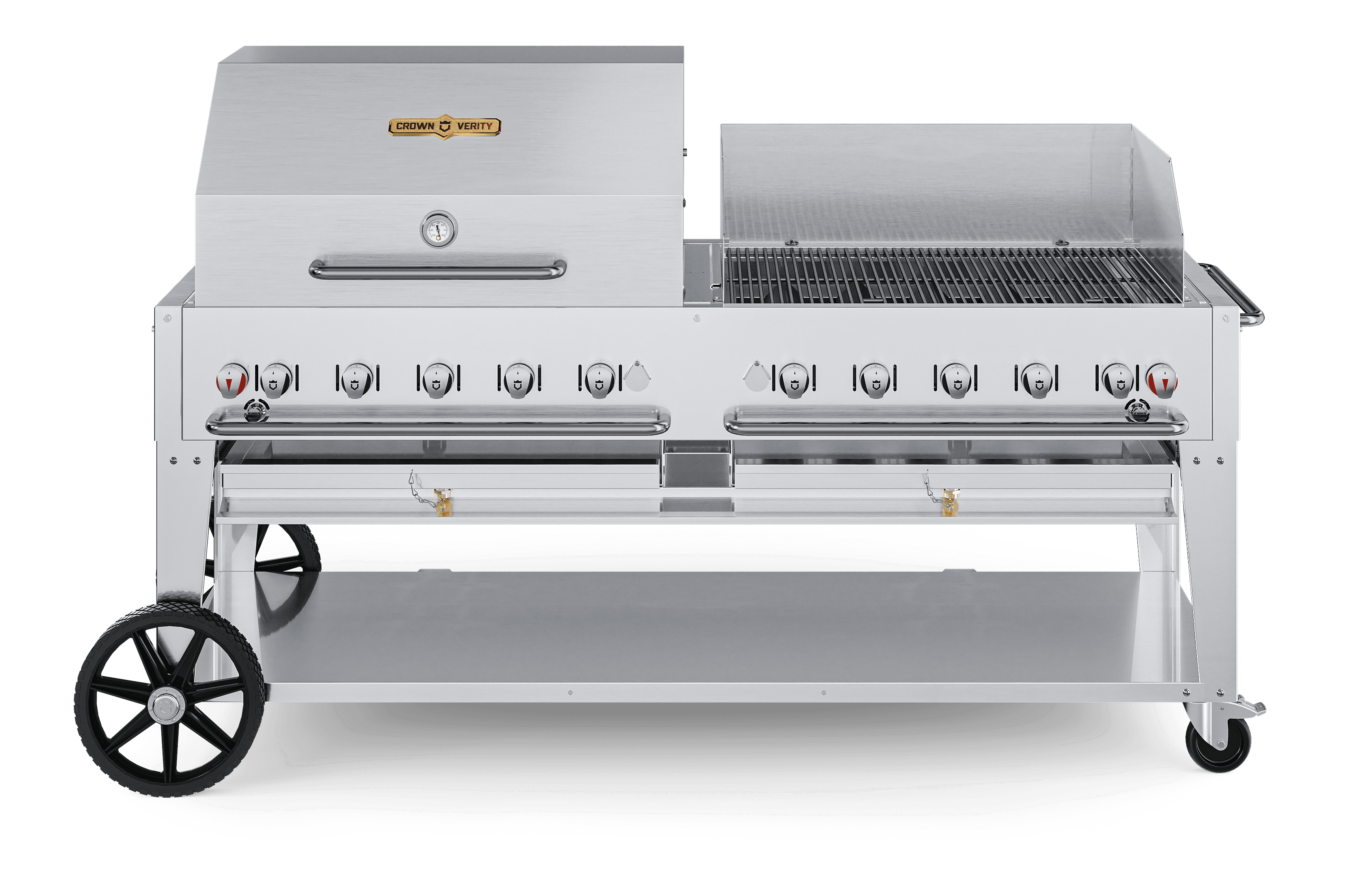 Crown Verity Professional Mobile Series 72-Inch 10-Burner Stainless Steel Freestanding Natural Gas Grill with Single Dome Package & Windguard — image 1
